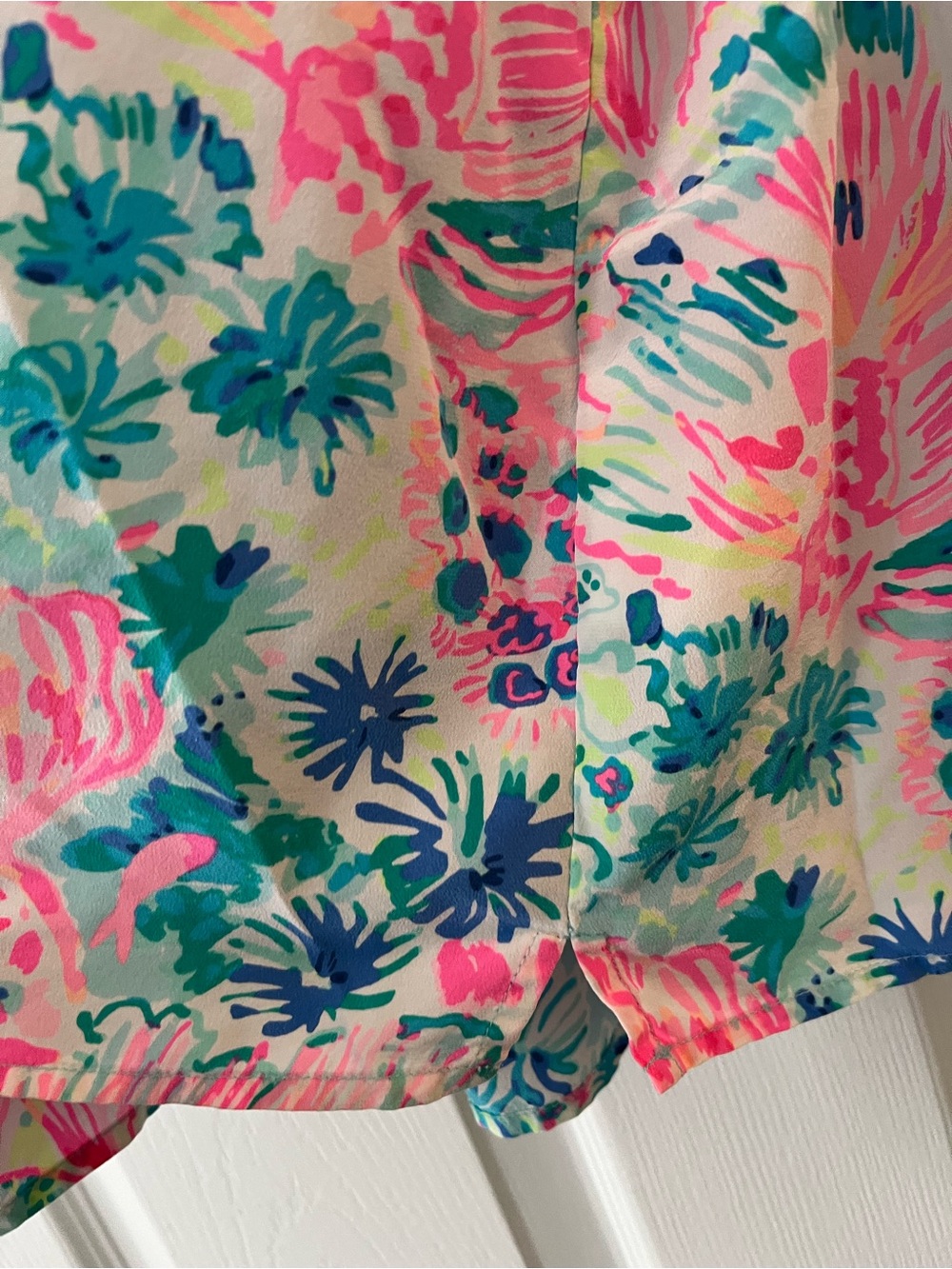 Lilly Pulitzer Pink & Aqua Floral Smocked Neck Blouse - Picture 4 of 11